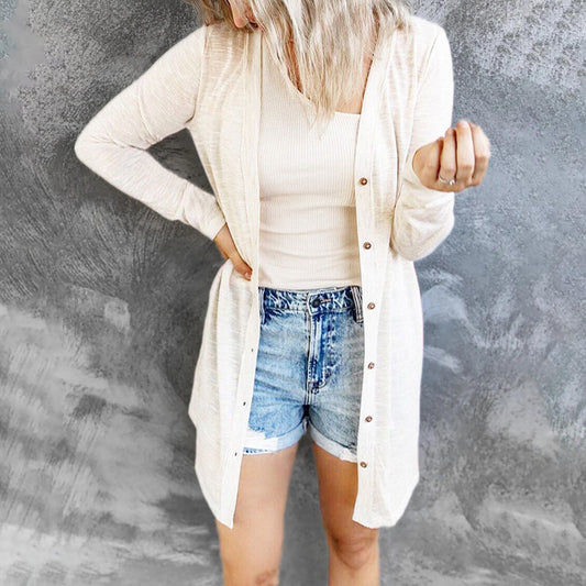 Women's Cardigan – Fine Knit – Relaxed Fit – Long Sleeves – Button Closure