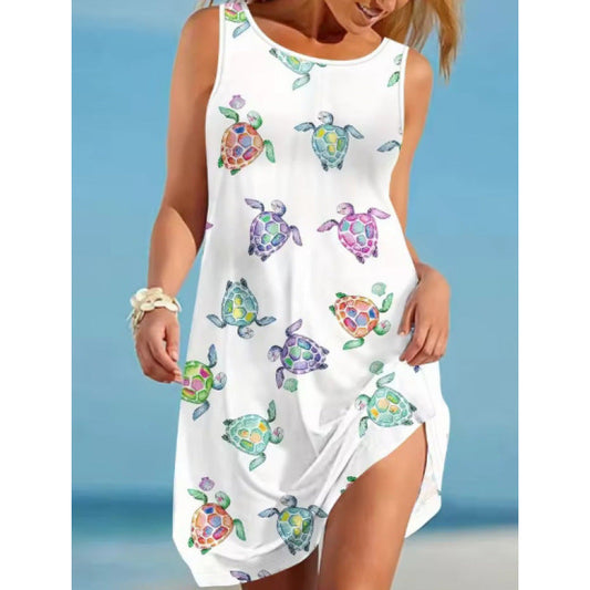 Women's Shift Dress – Sleeveless – Relaxed Fit – Light Cotton – Tortoise Print