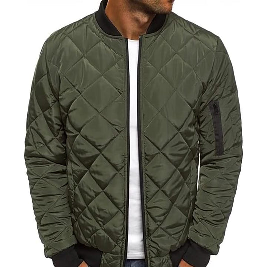 Men's Jacket – Padded Cotton Blend – Regular Fit – Check Quilt – Zipper Closure