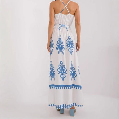 Women's Maxi Dress – Light Cotton – Sleeveless – V-neck – Empire Waist – Patterned