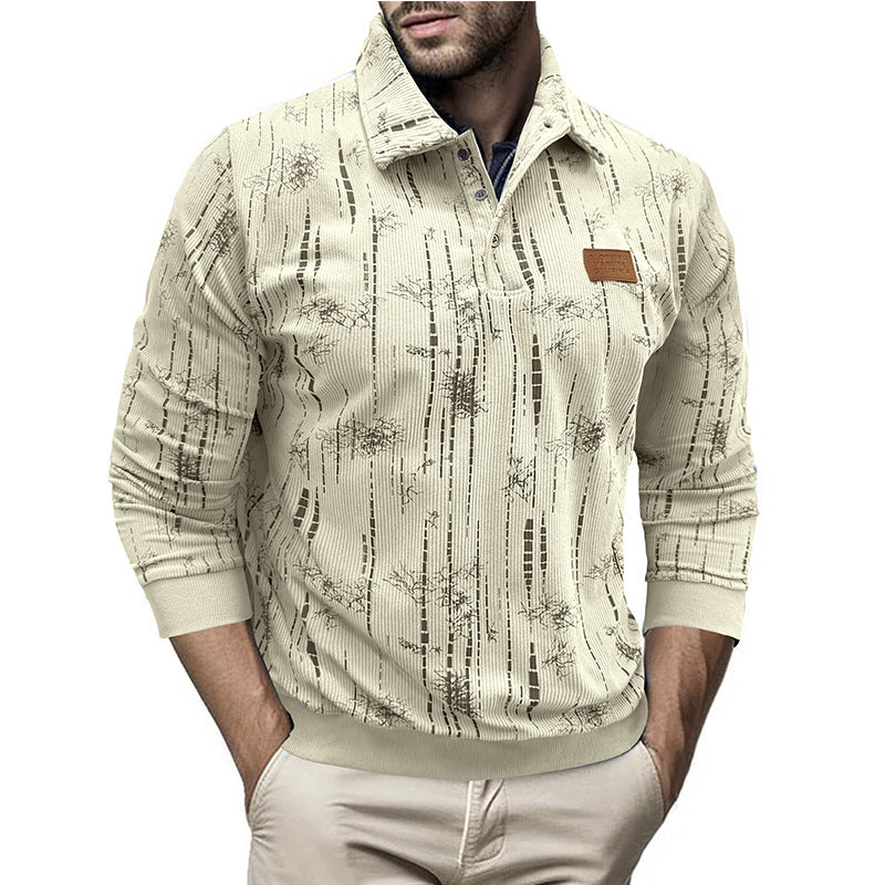 Men's Sweater – Relaxed Fit – Ribbed Knit – Button Collar – Patterned