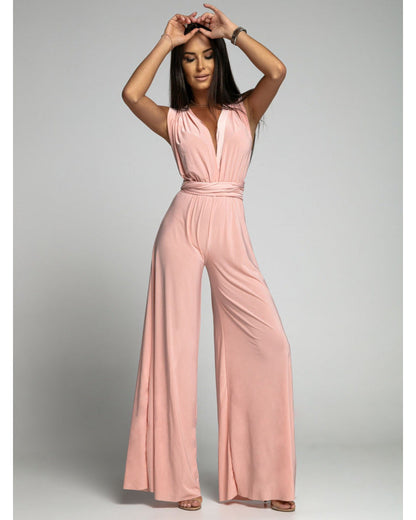 Women's Jumpsuit – Sleeveless – Wrap V-Neckline – Wide Legs – Comfortable Fit
