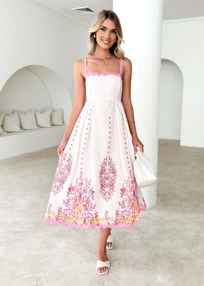 Women's Midi Dress – Sleeveless – Flattering Cut – Breathable Cotton – Bow at the Back