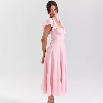 Dress for Women – Midi Length – Off-shoulder with Pleated Skirt – Jacquard Structure