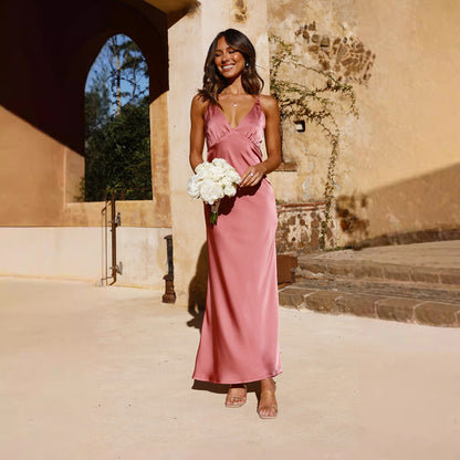 Dress for Women – Satin – Slim Fit – Sleeveless – Backless – Deep Slit