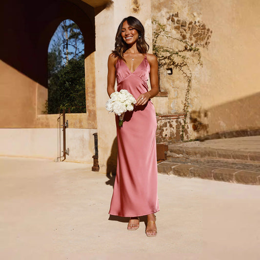 Dress for Women – Satin – Slim Fit – Sleeveless – Backless – Deep Slit