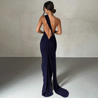Dress for Women – Slim Fit – One Shoulder – Ruched Long Dress – Smooth Stretch Fabric