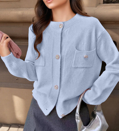 Women's Cardigan – Wool Blend – Relaxed Fit – Buttons – Decorative Pockets