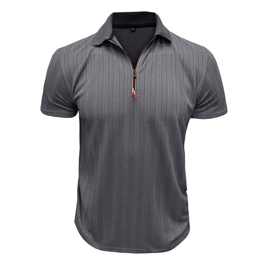 Men's Pique T-Shirt – Ribbed Knit – Zipper Neck – High Collar – Regular Fit