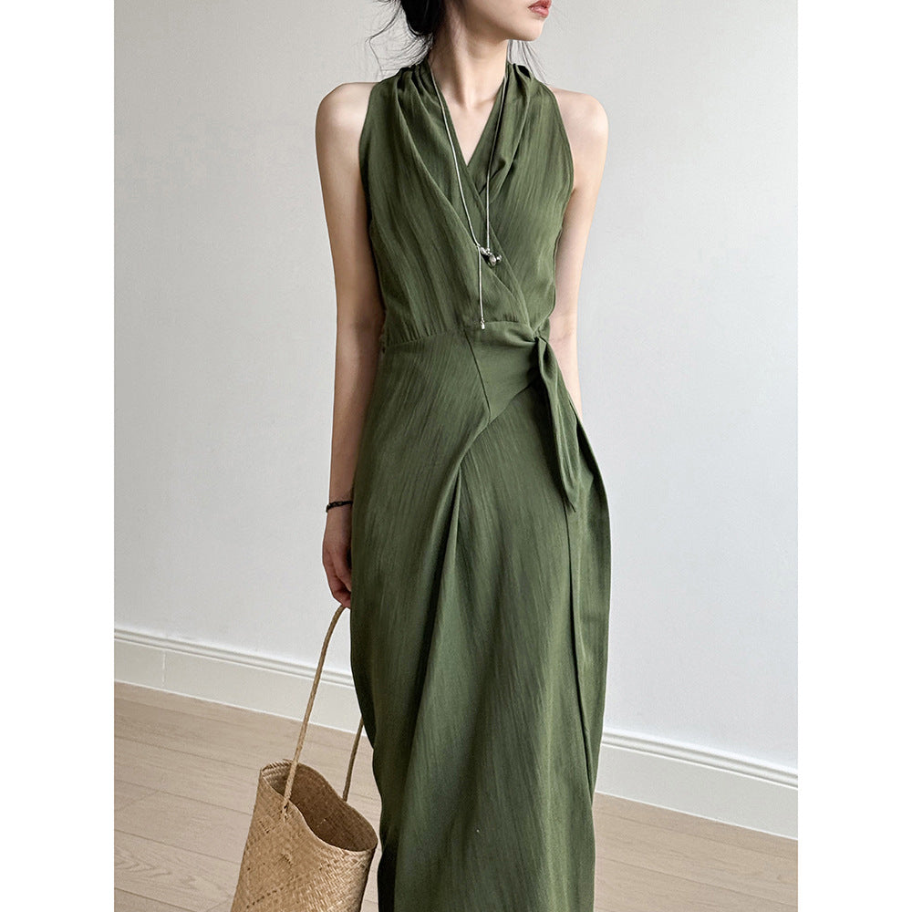 Dress for Women – Halterneck – Slim Fit – V-Neck – Knee-Length with Waistband