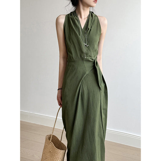 Dress for Women – Halterneck – Slim Fit – V-Neck – Knee-Length with Waistband