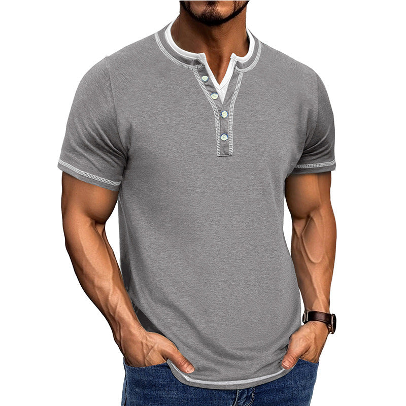 Men's Shirt Henley – Regular Fit – Breathable Cotton Feel – Short Sleeves