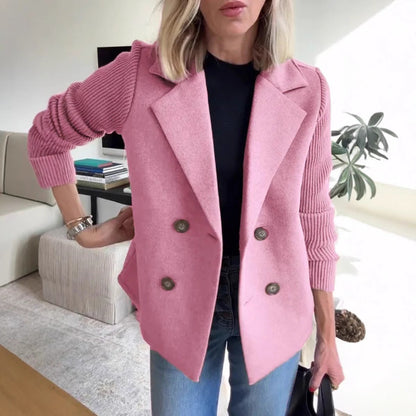 Women's Blazer – Oversized Fit – Double-Breasted – Soft Finish – Ribbed Sleeves