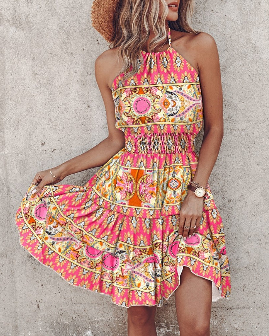 Dress for Women – Halterneck – Smocked Waist – Paisley Patterned – Midi Length and Airy