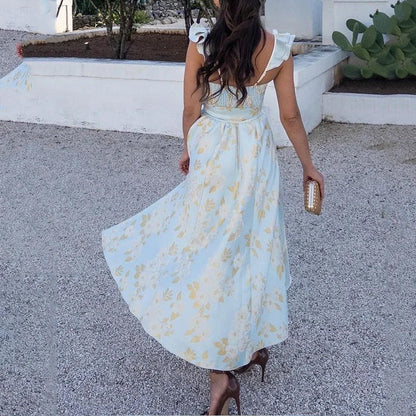 Dress for Women – Maxi – Floral Print – Light Cotton – Adjustable Tie Straps