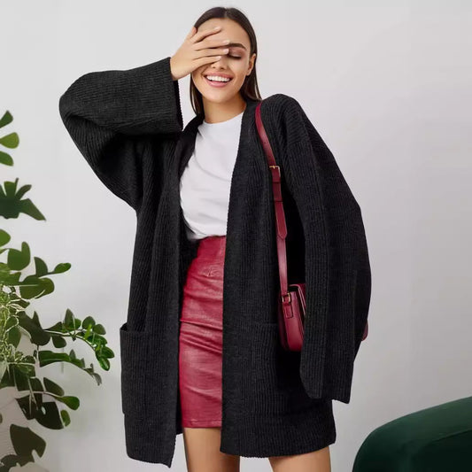 Women's Cardigan – Knitted Wool Blend – Oversized Fit – Long Sleeves – Open Front