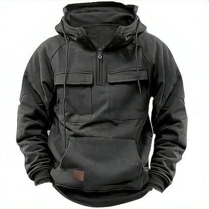 Men's Hoodie – Oversized Fit – Cotton Blend – Half Zip – Chest and Kangaroo Pockets