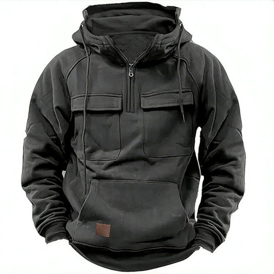 Men's Hoodie – Oversized Fit – Cotton Blend – Half Zip – Chest and Kangaroo Pockets