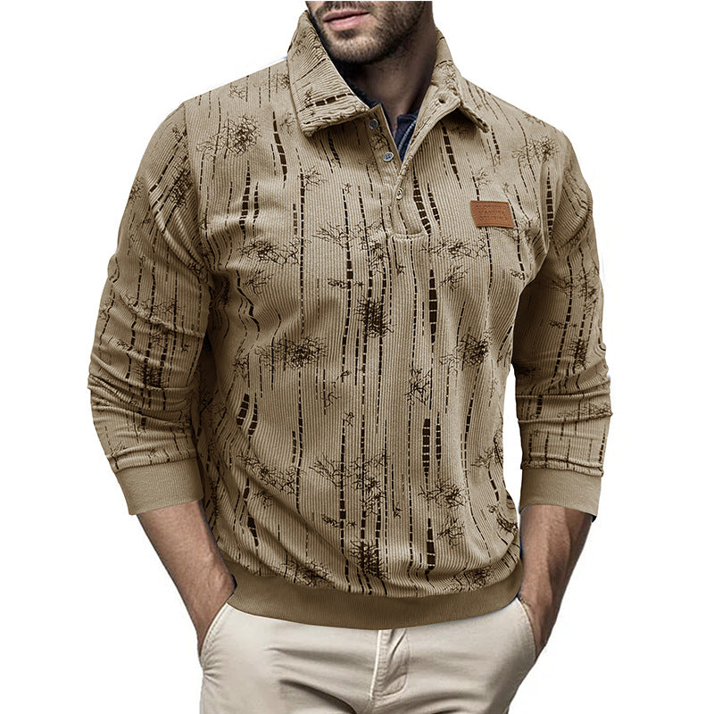 Men's Sweater – Relaxed Fit – Ribbed Knit – Button Collar – Patterned