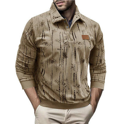 Men's Sweater – Relaxed Fit – Ribbed Knit – Button Collar – Patterned