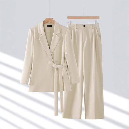 Women's Pantsuit – Tailored Blazer – Belted Waist – Wide Legs – Luxurious Fabric