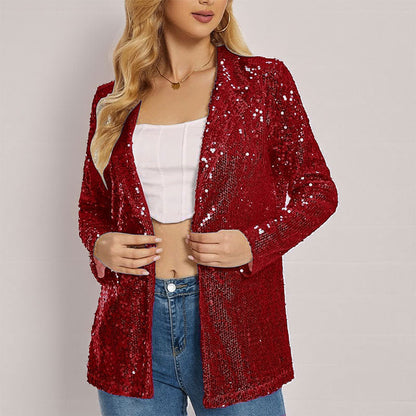 Women's Blazer – Tailored Fit – Sequin Texture – Open Front – Long Sleeves
