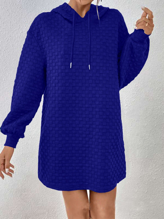 Dress for Women – Hoodie Style – Relaxed Fit – Textured Check Pattern