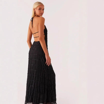 Dress for Women – Maxi Length – Halterneck – Ruched Bodice – Lace – Relaxed Fit