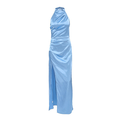 Dress for Women – Satin Dress with Figure-Hugging Fit – Halterneck – High Slit – Elegant Long Dress