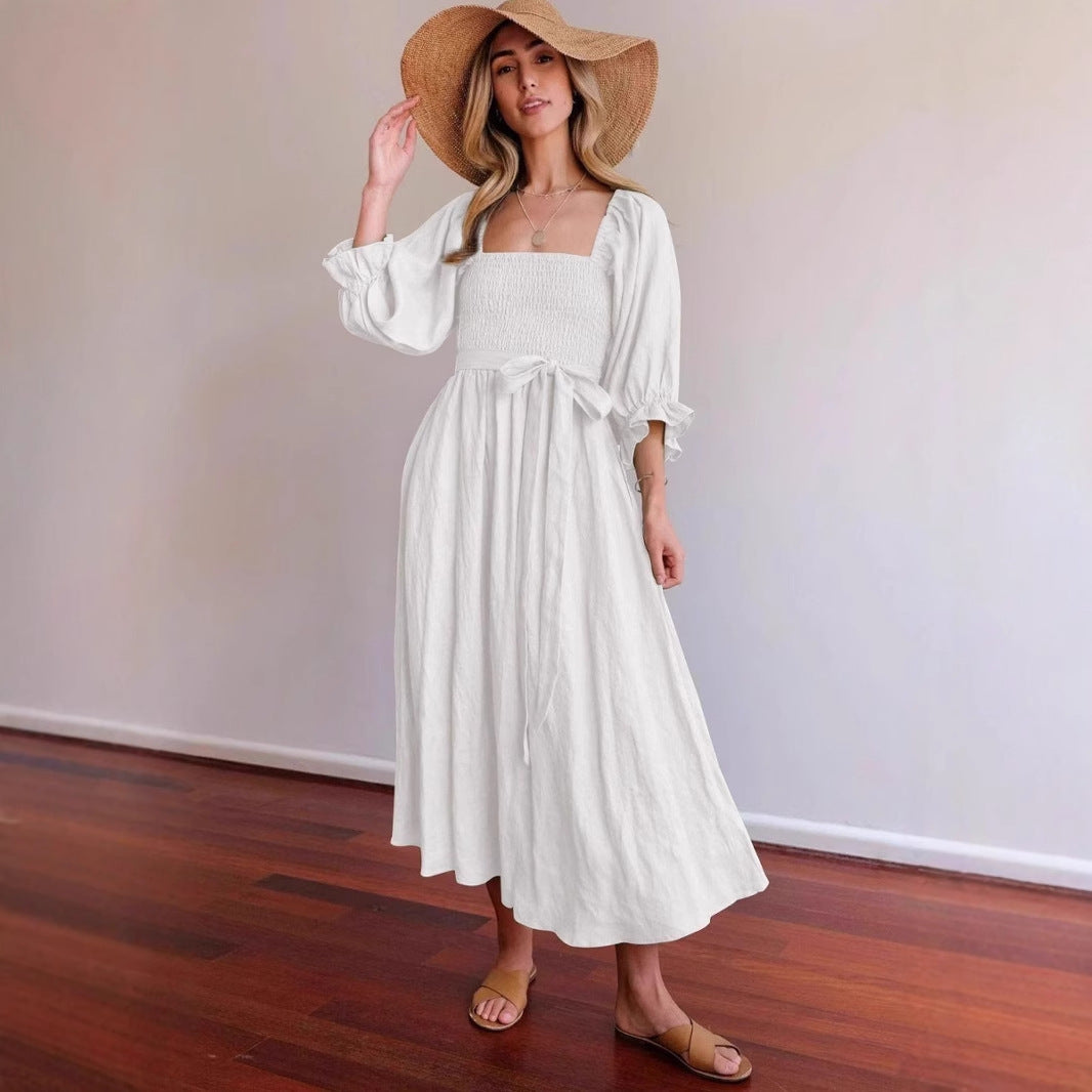 Dress for Women – Smocked Waist – A-line Cut – Puff Sleeves – Reversible Design