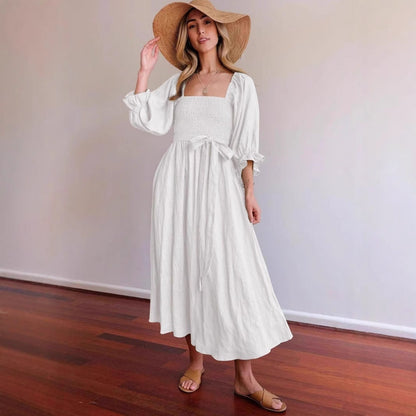 Dress for Women – Smocked Waist – A-line Cut – Puff Sleeves – Reversible Design