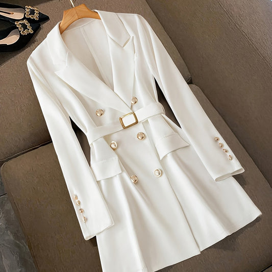 Women's Blazer Dress – Tailored Fit – Belt at the Waist – Double-Breasted – Long Sleeves