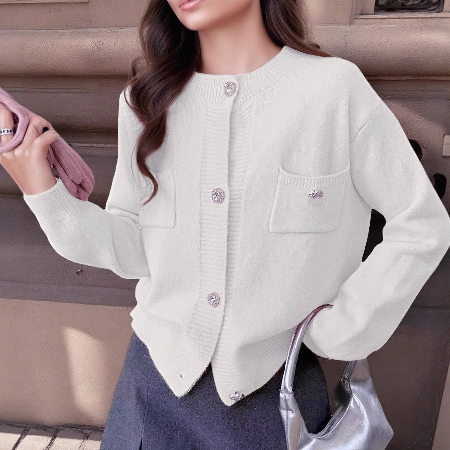 Women's Cardigan – Wool Blend – Relaxed Fit – Buttons – Decorative Pockets