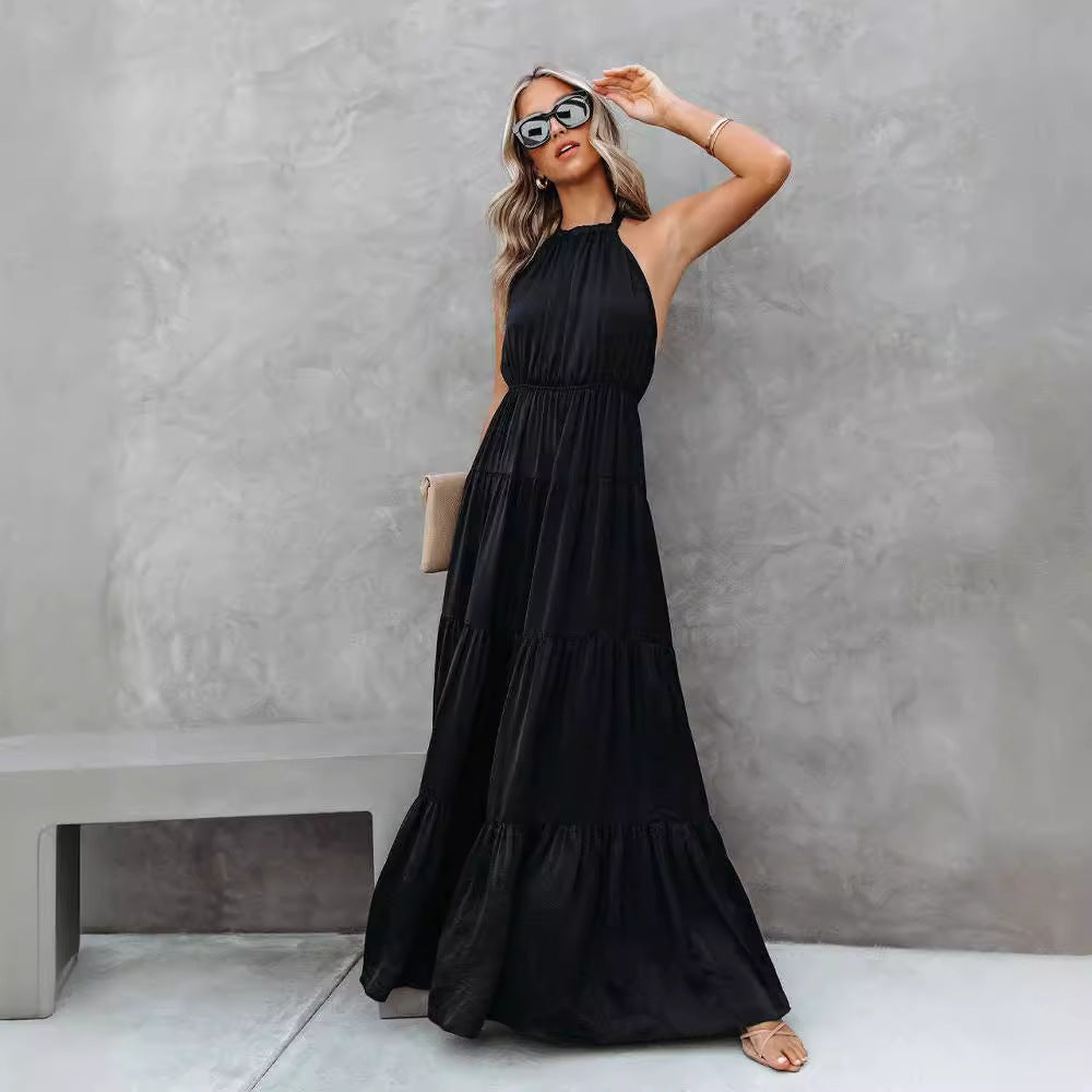 Dress for Women – Halterneck – Light Fabric – Elastic Waist – Long Ruffled Skirt