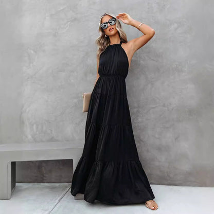 Dress for Women – Halterneck – Light Fabric – Elastic Waist – Long Ruffled Skirt
