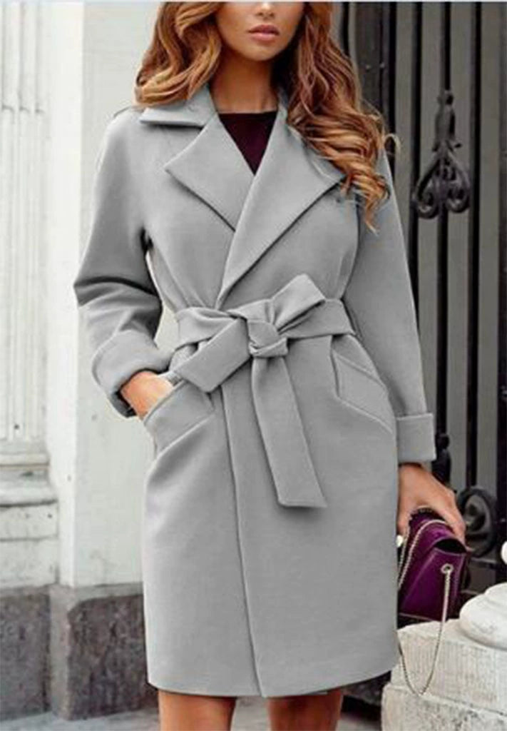 Ruby Wool Belted Wrap Coat | Notch Collar, Knee-Length Wrap Coat