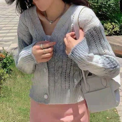 Women's Cardigan – Knitted – Relaxed Fit – Voluminous Sleeves – Cable Pattern