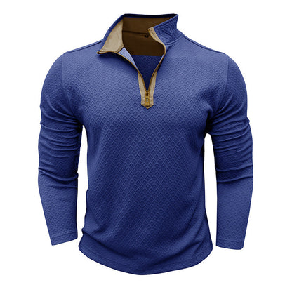Men's Sweater – Cotton Knit – Regular Fit – Half Zipper – Textured Pattern