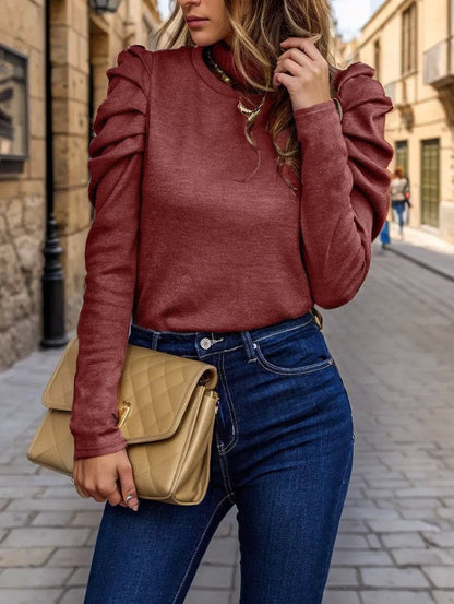 Women's Sweater – Soft Knit – Regular Fit – Puff Sleeves – Round Neck