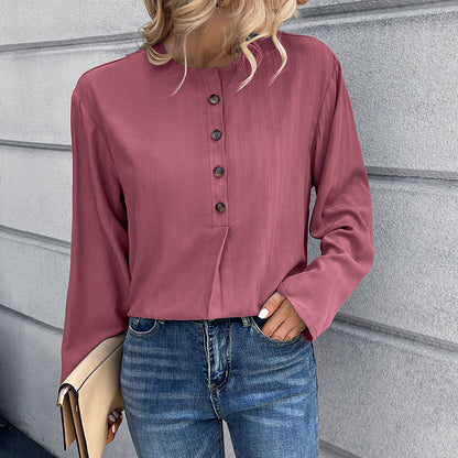 Women's Long Sleeve Shirt – Loose Fit – Cotton – Collarless – Casual Style