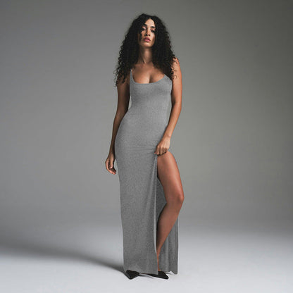 Dress for Women – Maxi Length – Tight Fit – Open Back – High Slit