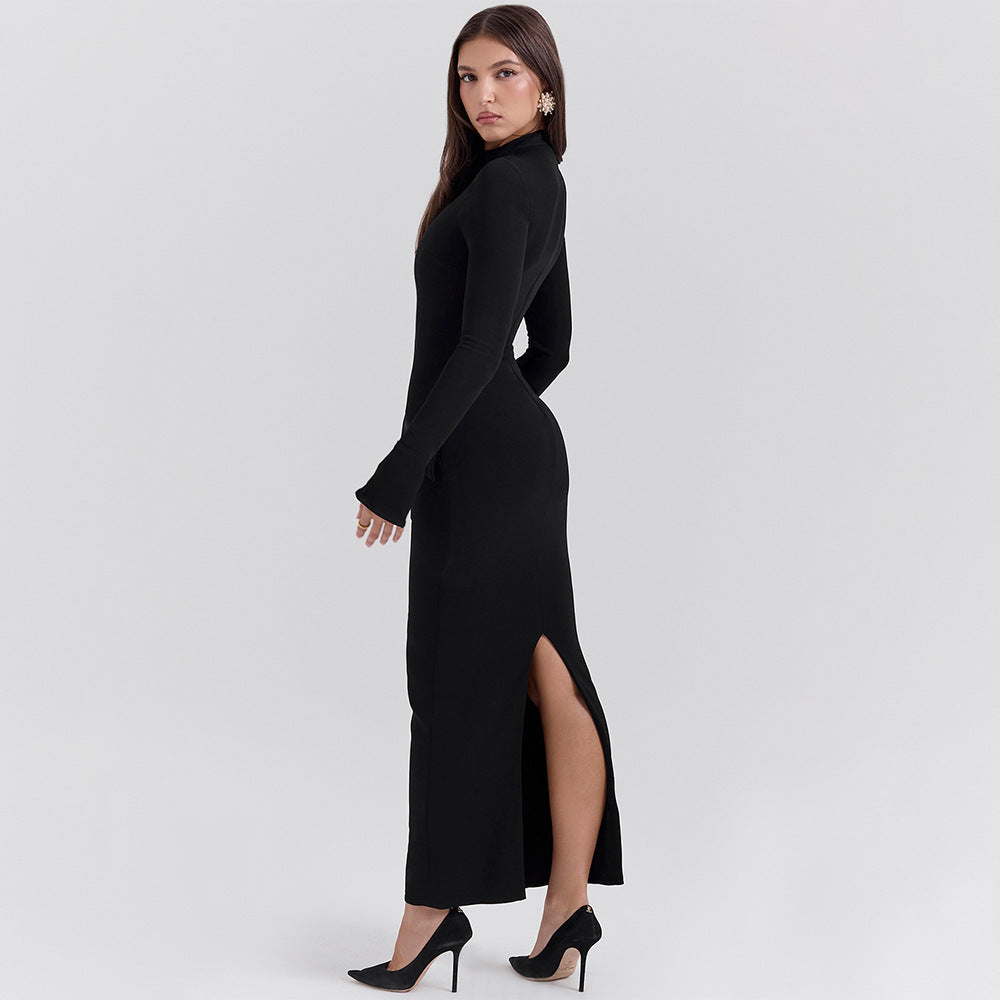 Dress women long – Slim fit – Round neck – Long sleeves – Elegant formal style