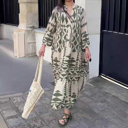 Dress for Women – Maxi Dress – Loose Fit – Cotton – Buttons – Bohemian Pattern