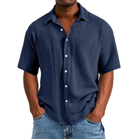 Men's Shirt with Short Sleeves – Relaxed Fit – Breathable Natural Fiber – Collar and Buttons
