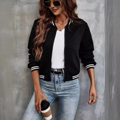 Women's Bomber Jacket – Quilted Design – Relaxed Fit – Stand Collar – Zipper