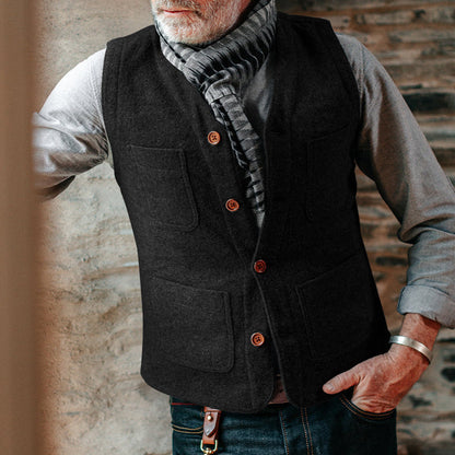 Men's Vest – Tailored Fit – Wool Feel – Buttons – Welt Pockets – Smart Layered Style