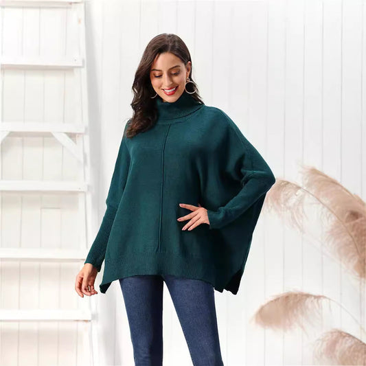 Women's Sweater – Oversized Fit – High Neck – Soft Wool Blend – Ribbed Edge