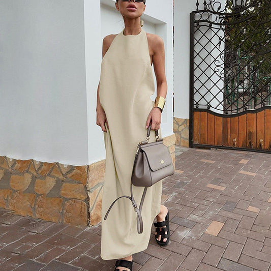 Women's Maxi Dress – Halterneck – Cotton Linen – Loose Fit – Elegant and Airy