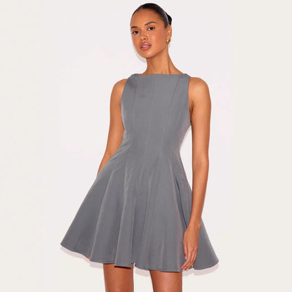 Dress woman – Sleeveless mini dress – Slim fit – A-line – Round neck – Light fabric
