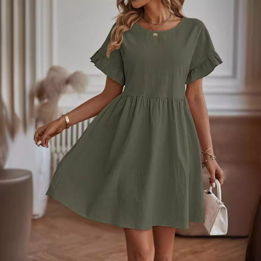 Dress for Women – Cotton Linen Blend – Loose Fit – Ruffle Sleeves – Knee-Length Casual